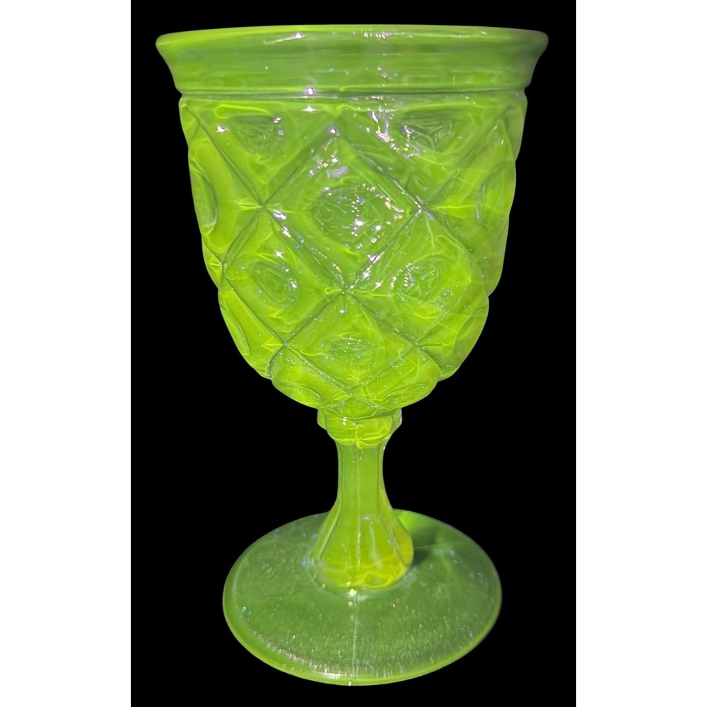 Vintage Viking Amethyst Uranium Glass Diamond Thumbprint Goblet UV Glow 6.25"